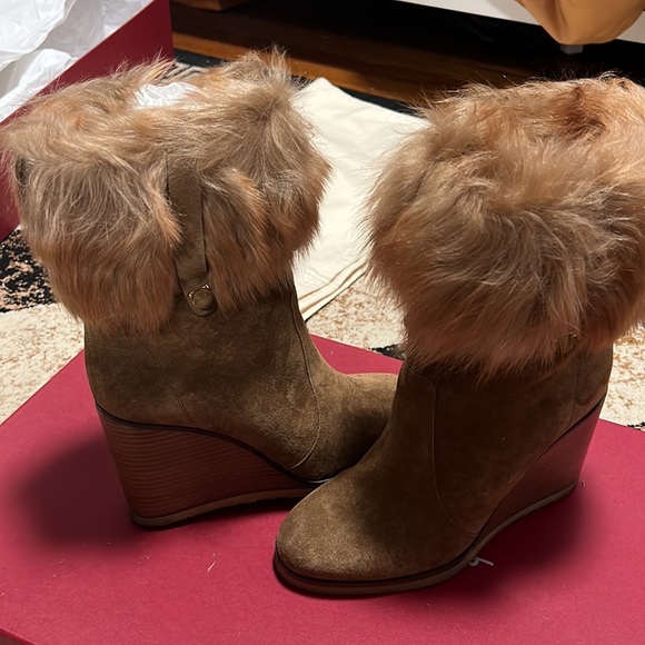 Ferragamo Sondrio Cigar Suede Wedge Boots 8 B - Picture 4 of 7